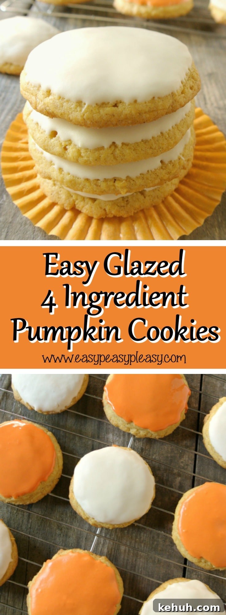 Glazed 4-Ingredient Pumpkin Cookies Recipe 3 Make cookies from a box of cake mix and use store bought frosting to make a glaze with these easy glazed 4 Ingredient Pumpkin Cookies.