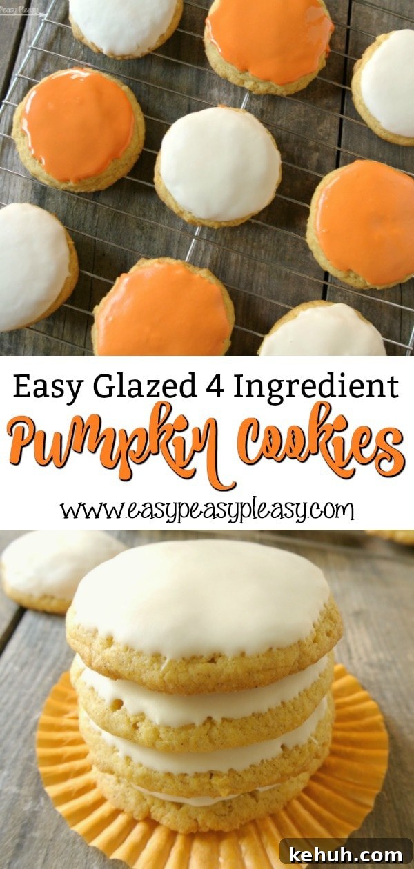 Glazed 4-Ingredient Pumpkin Cookies Recipe 4 Easy Glazed 4 Ingredient Pumpkin Cookies perfect for Halloween and Fall. #pumpkin #pumpkincookies #howtoglaze #halloween #halloweentreat #cakemixcookies