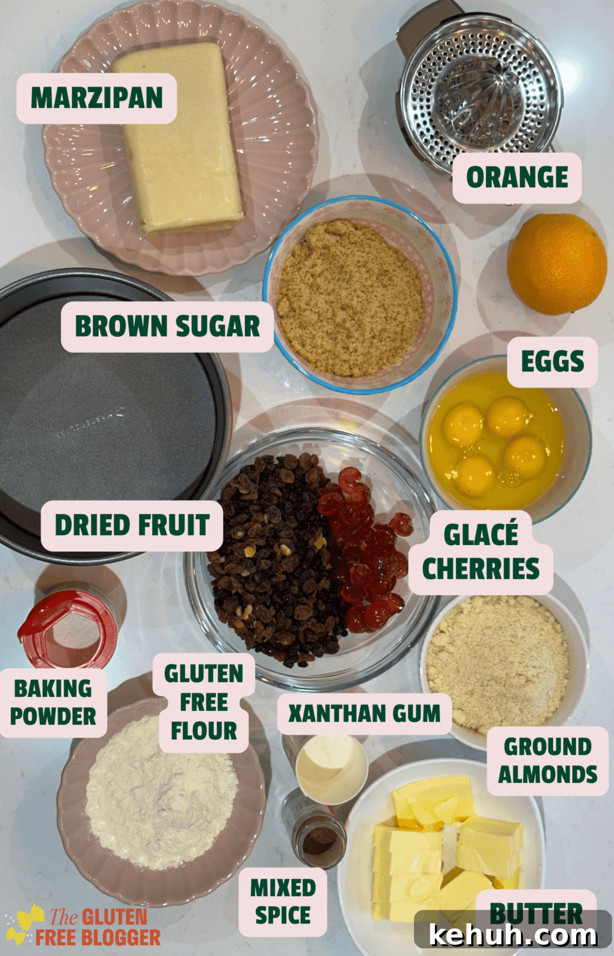 Gluten-Free Simnel Cake Recipe: Traditional Easter Fruit Cake 4 Ingredients for a gluten free simnel cake with text labels.