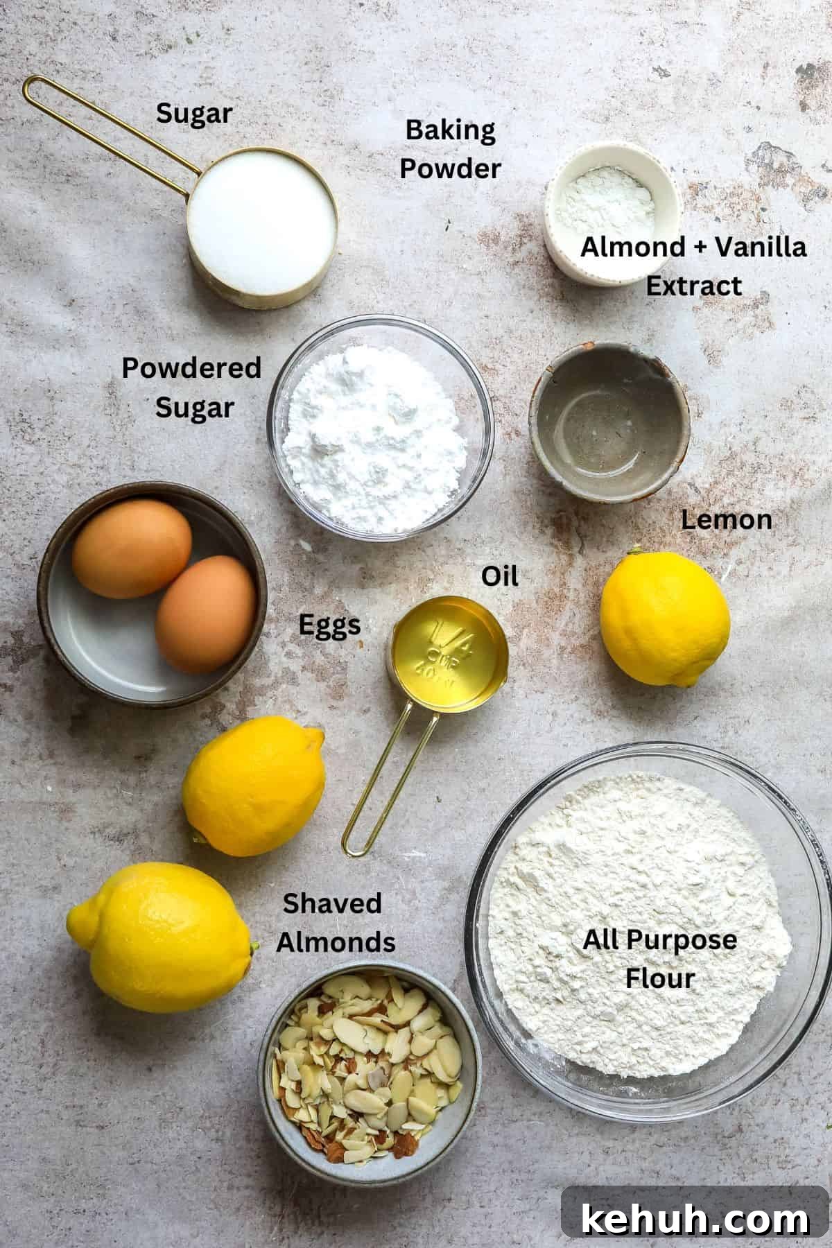 Ingredients needed to make lemon crinkle cookies.