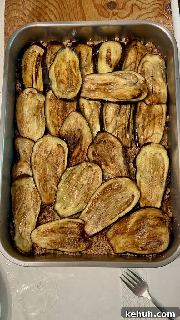 Layering the eggplant.