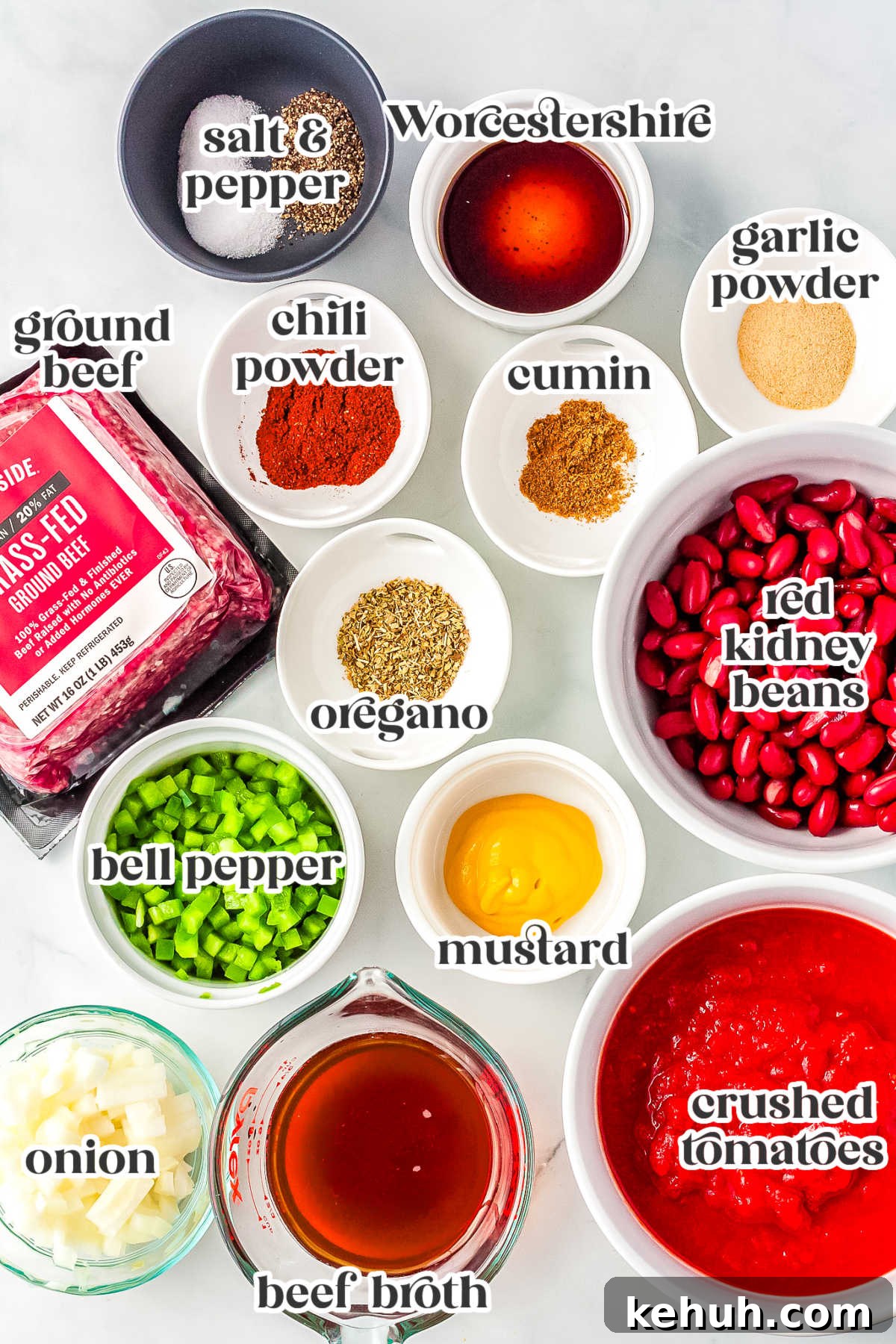 Sonic-Style Chili Recipe: Classic Spicy Bowl at Home 4 The Sonic Chili ingredients with text overlay labeling each one.