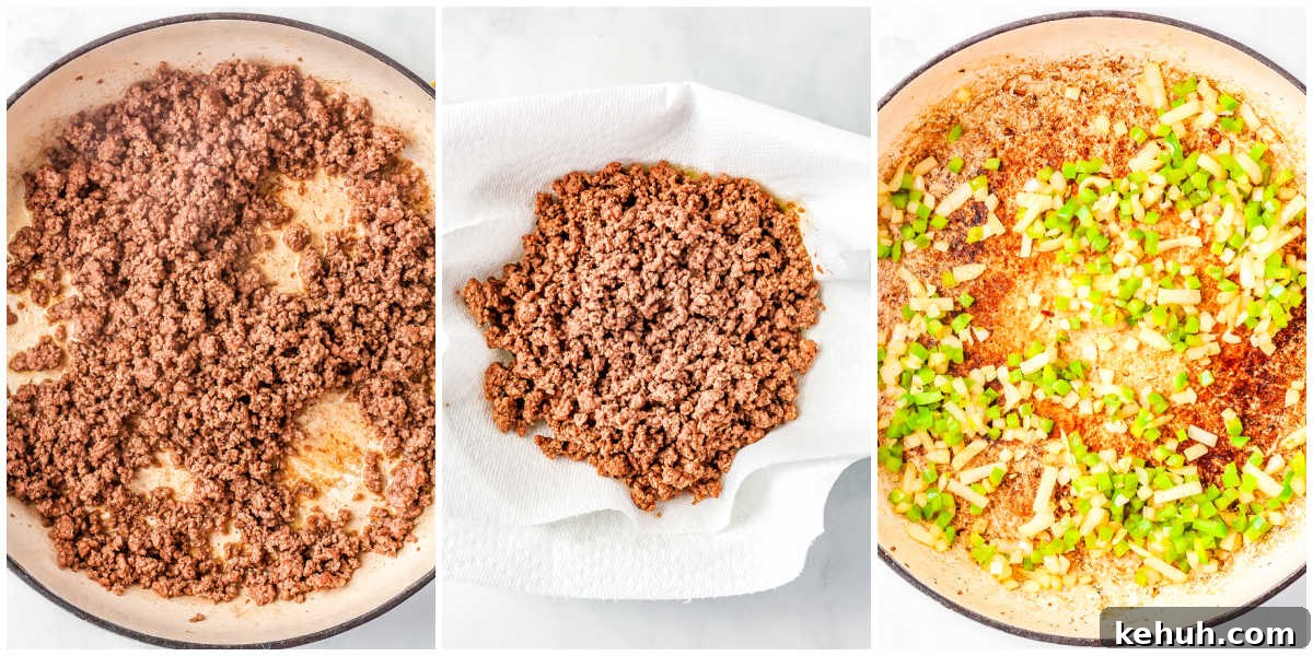 Sonic-Style Chili Recipe: Classic Spicy Bowl at Home 5 Brown the beef and cook the vegetables.