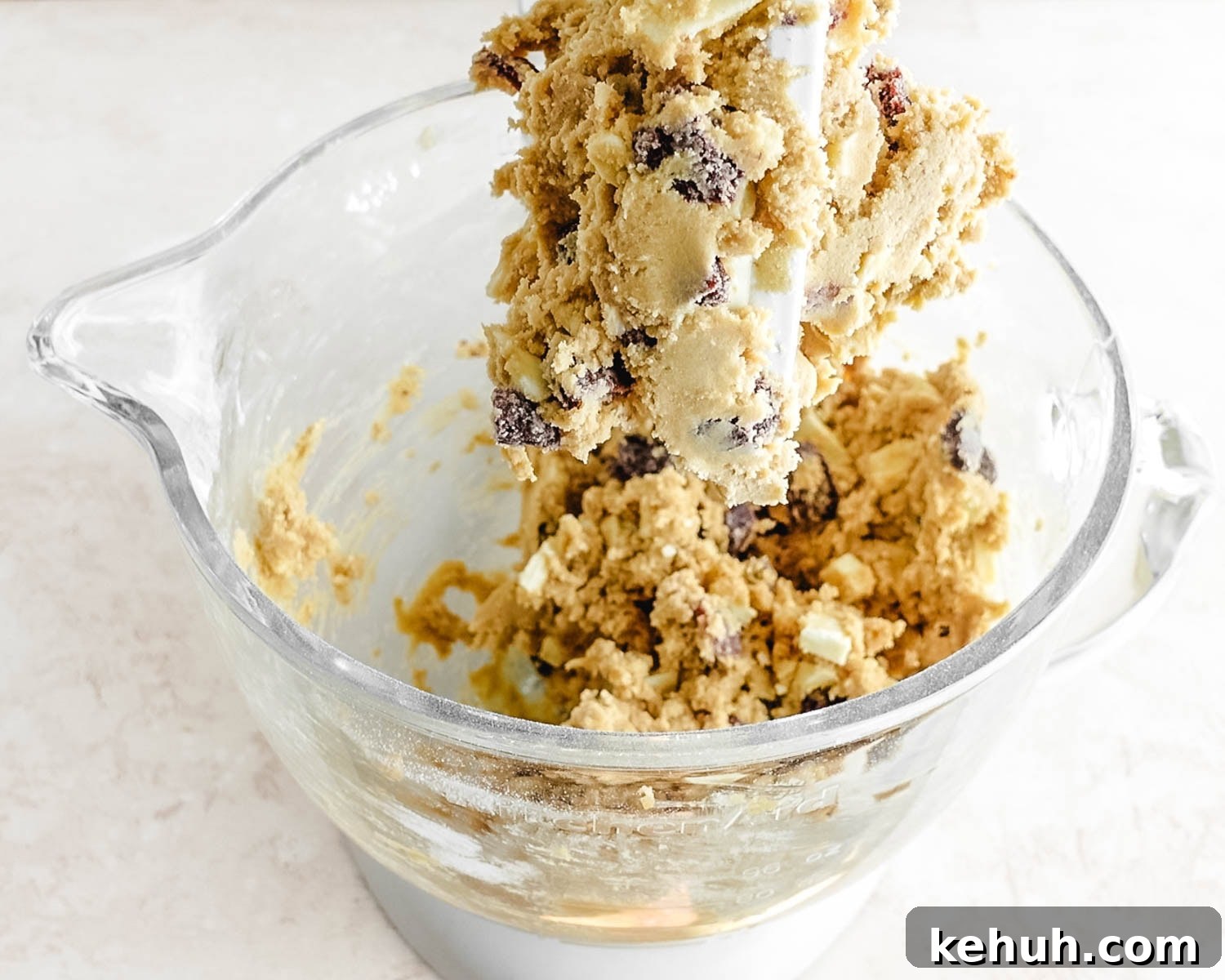 Mix just until the mix-ins are evenly incorporated in the cookie dough.