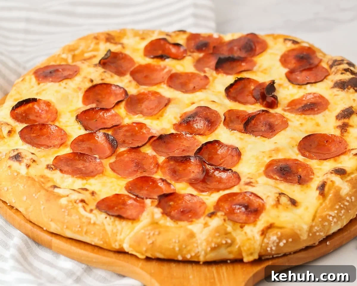 Hero shot of pepperoni pizza.