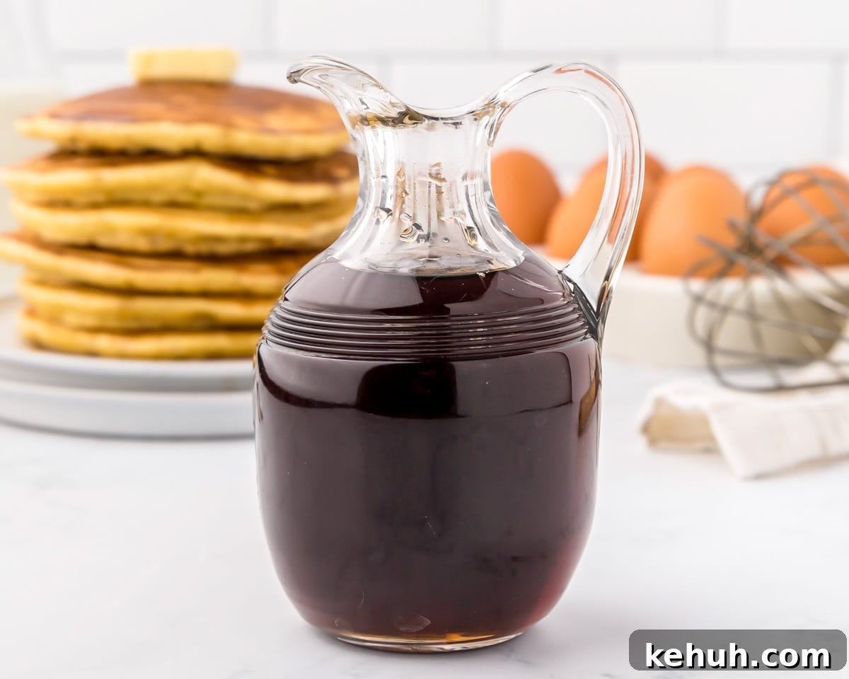 Homemade Maple syrup in glass jar.
