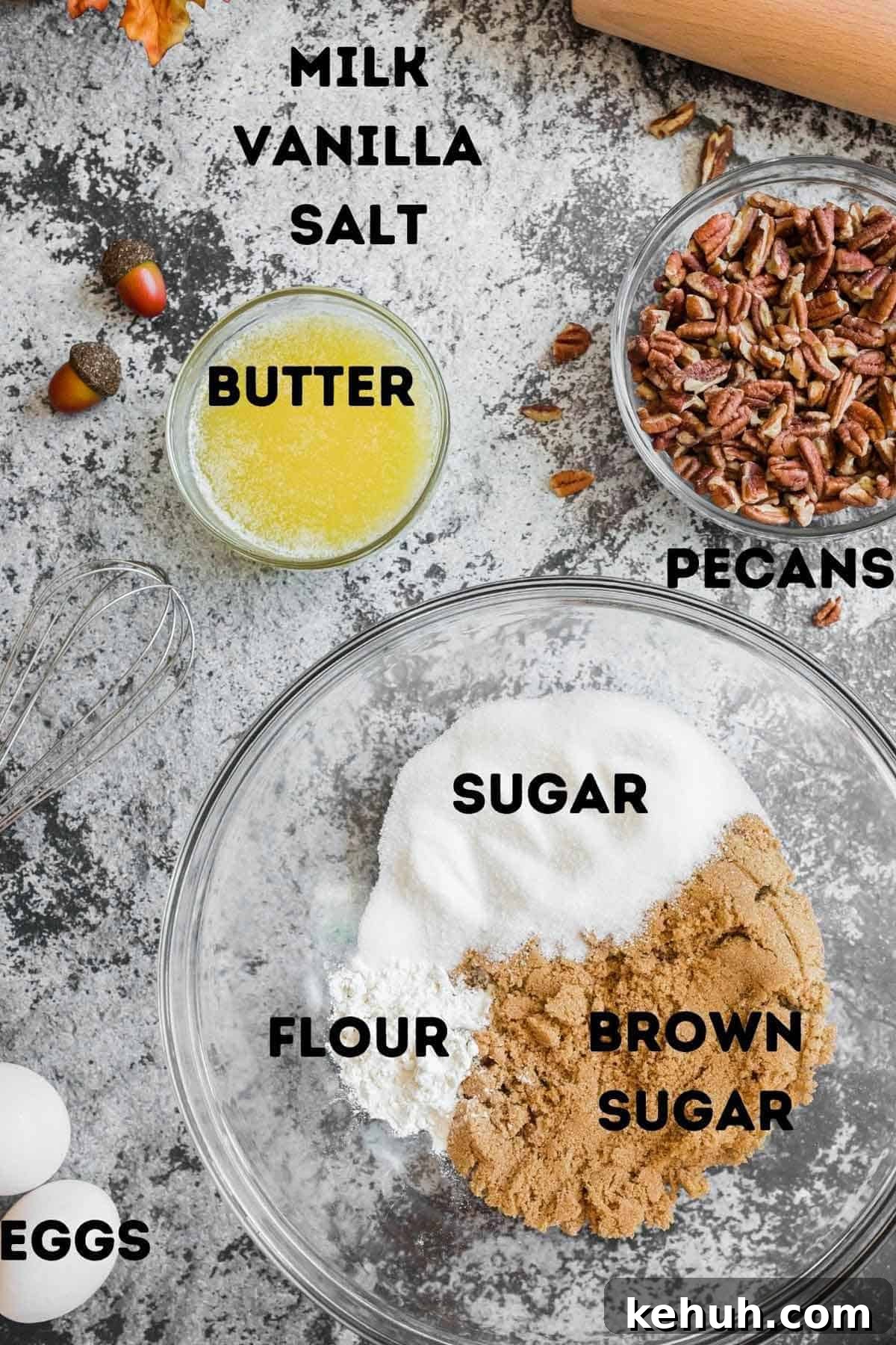 Sugar, butter, and other ingredients to make homemade pecan pie.