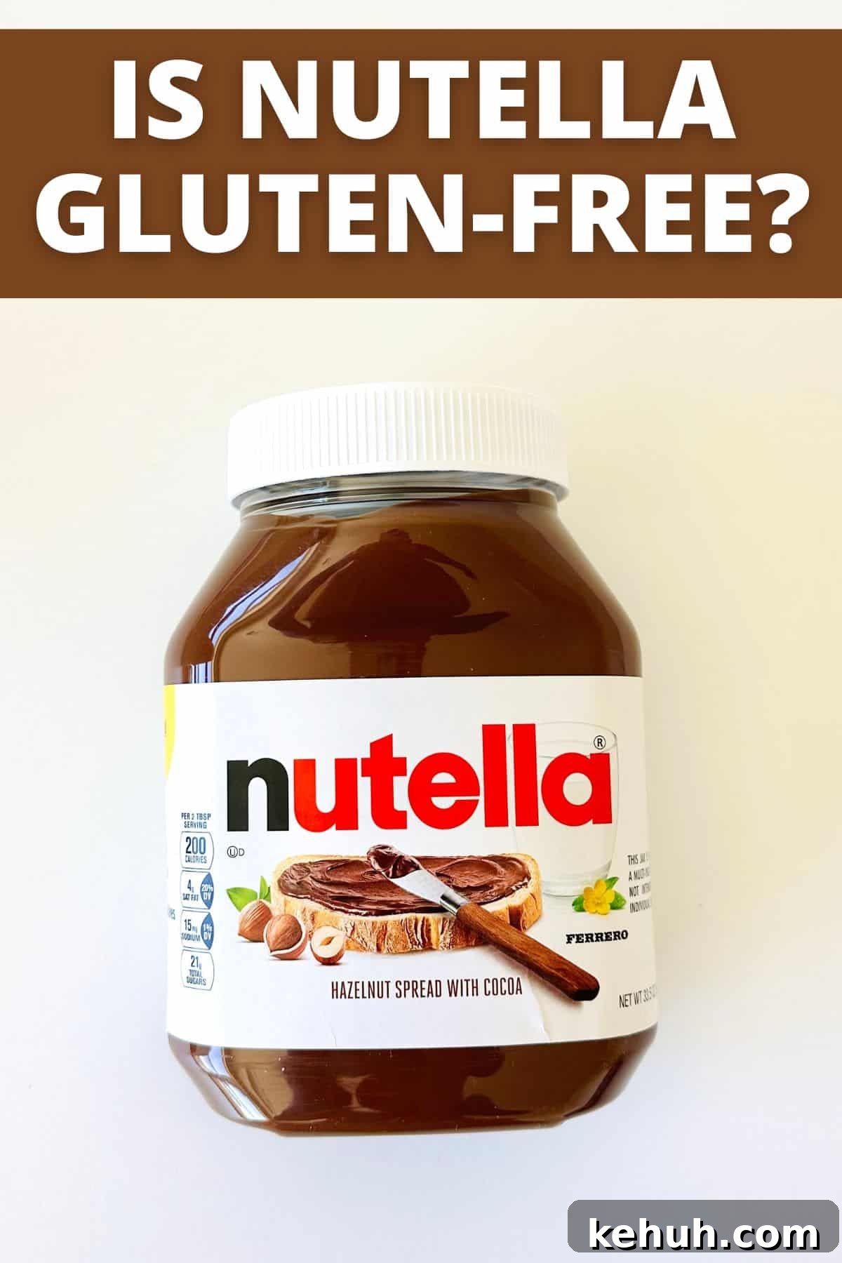 overhead shot of jar of nutella with white background