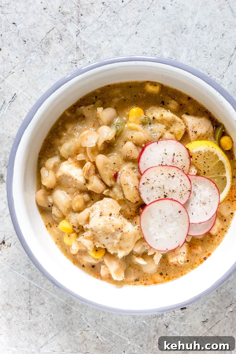 Instant Pot Soup Recipes You’ll Actually Love 4 white chicken chili with radishes on top