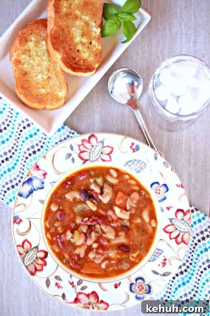 Instant Pot Soup Recipes You’ll Actually Love 41 15 bean soup in a floral bowl