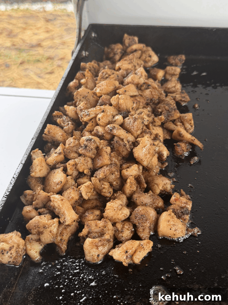 blackened chicken on a flat top