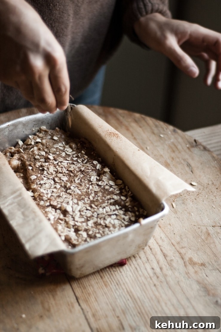 Moist Apple Harvest Loaf Cake Recipe for Fall Baking 7 Oats on top of Apple Loaf Cake