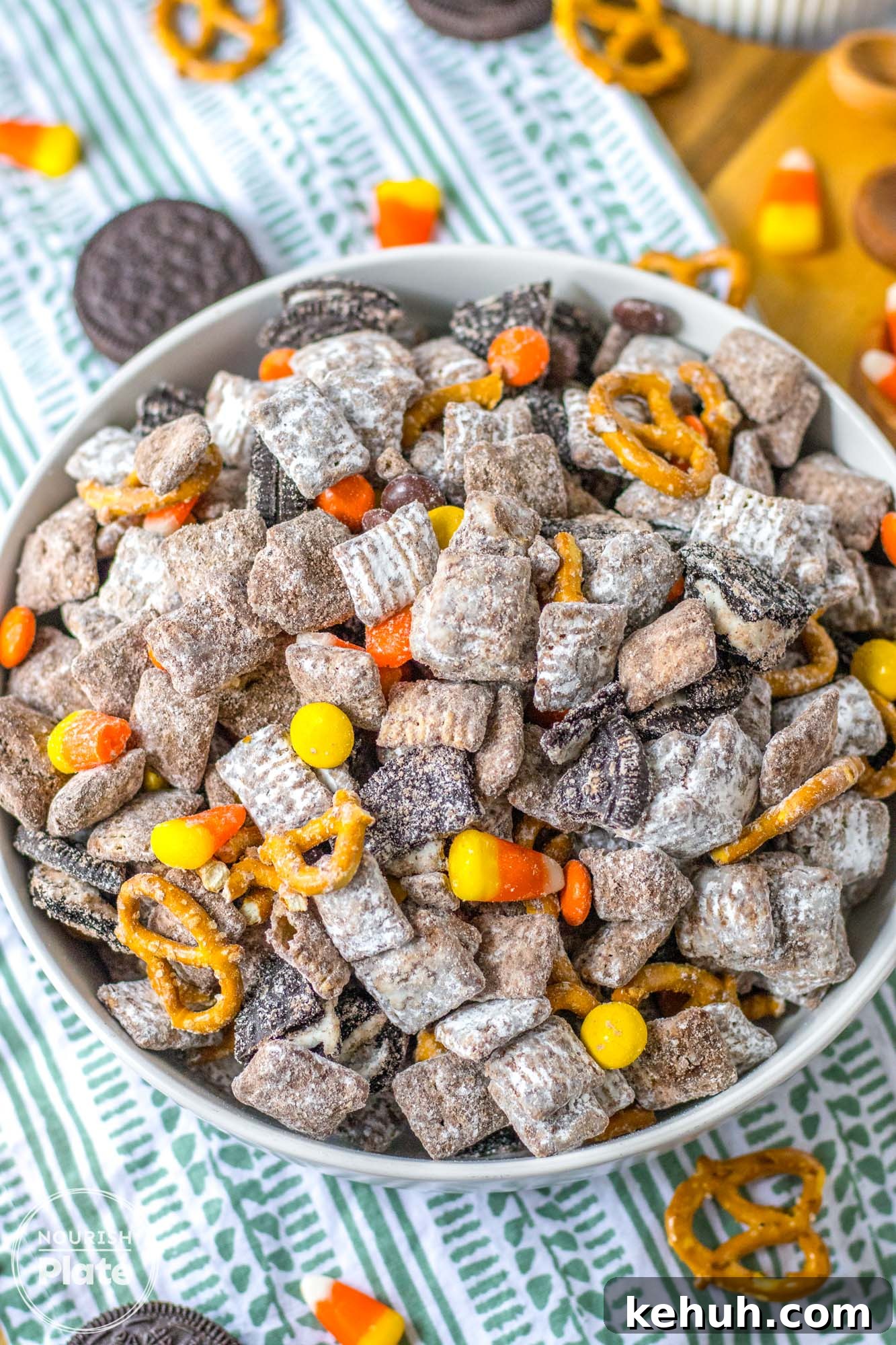 Autumn Puppy Chow: Cozy No-Bake Snack Mix Recipe 2 Fall puppy chow served in a large white bowl