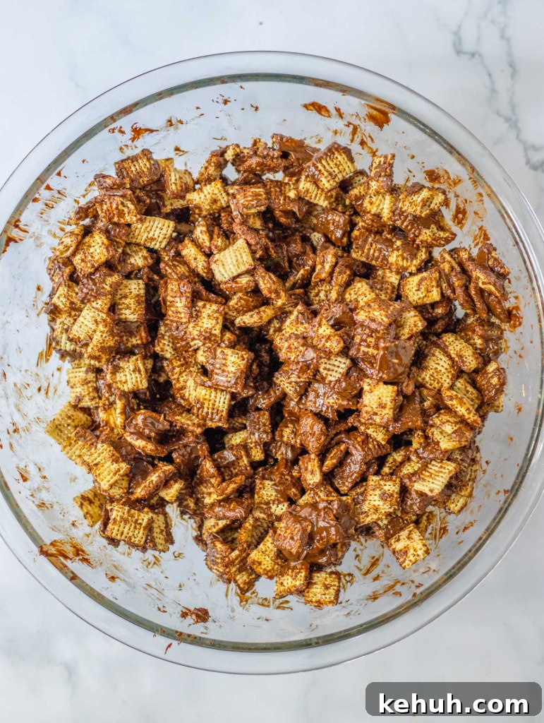 Autumn Puppy Chow: Cozy No-Bake Snack Mix Recipe 7 Shaking coated cereal in bags