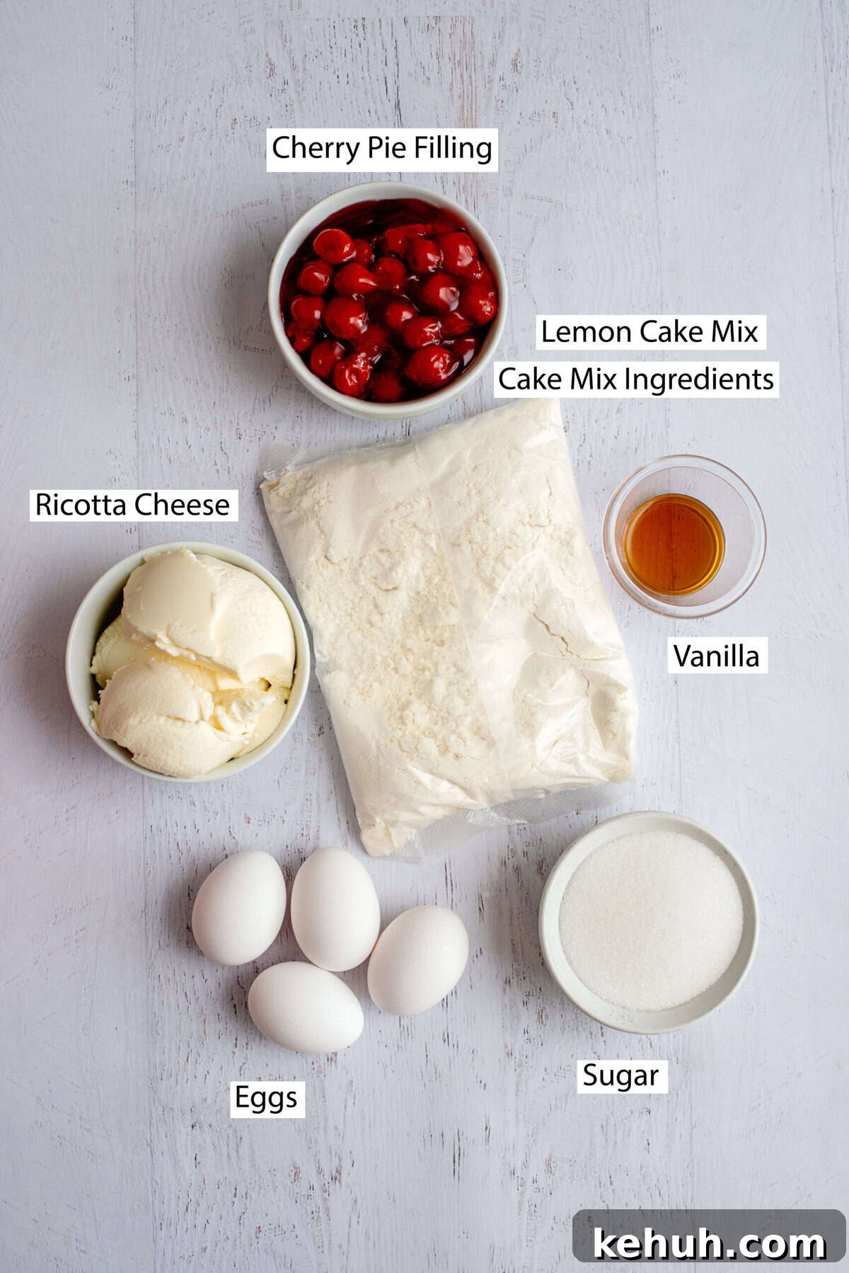 Ingredients for lemon cherry cheesecake