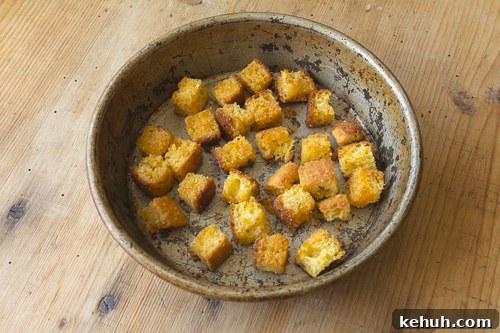 Mojo Chicken Salad with Crispy Cornbread Croutons 5 Cornbread croutons add sweetness, crunch and interest to the salad