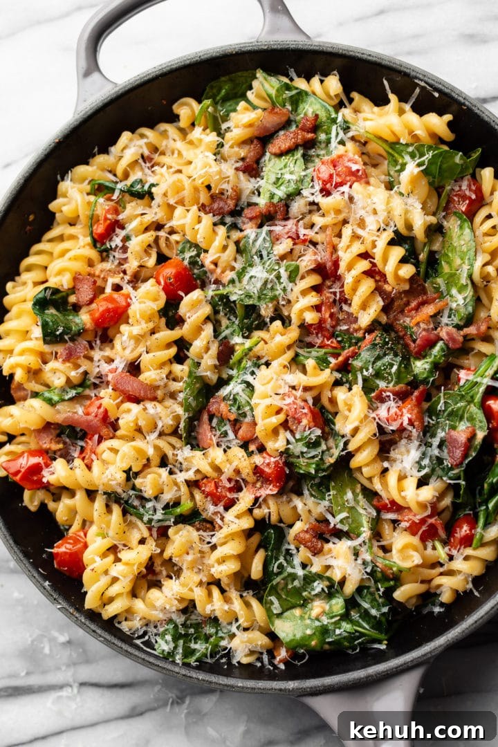 BLT pasta in a skillet