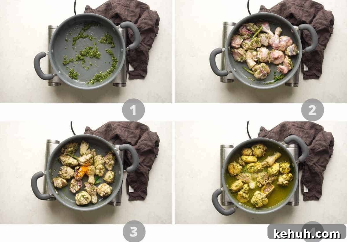 Step by step picture collage showing how to make andhra chilli chicken