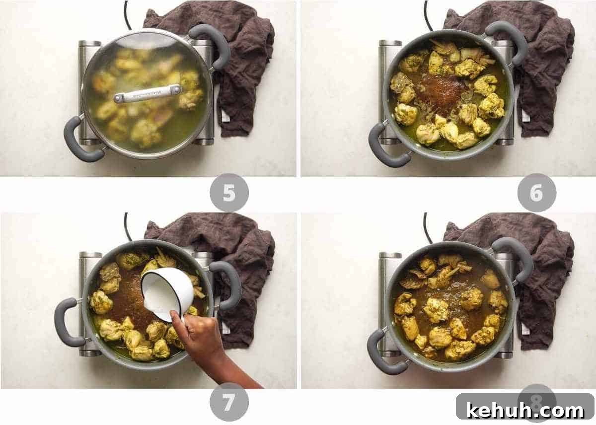 Step by step picture collage showing how to make andhra chilli chicken