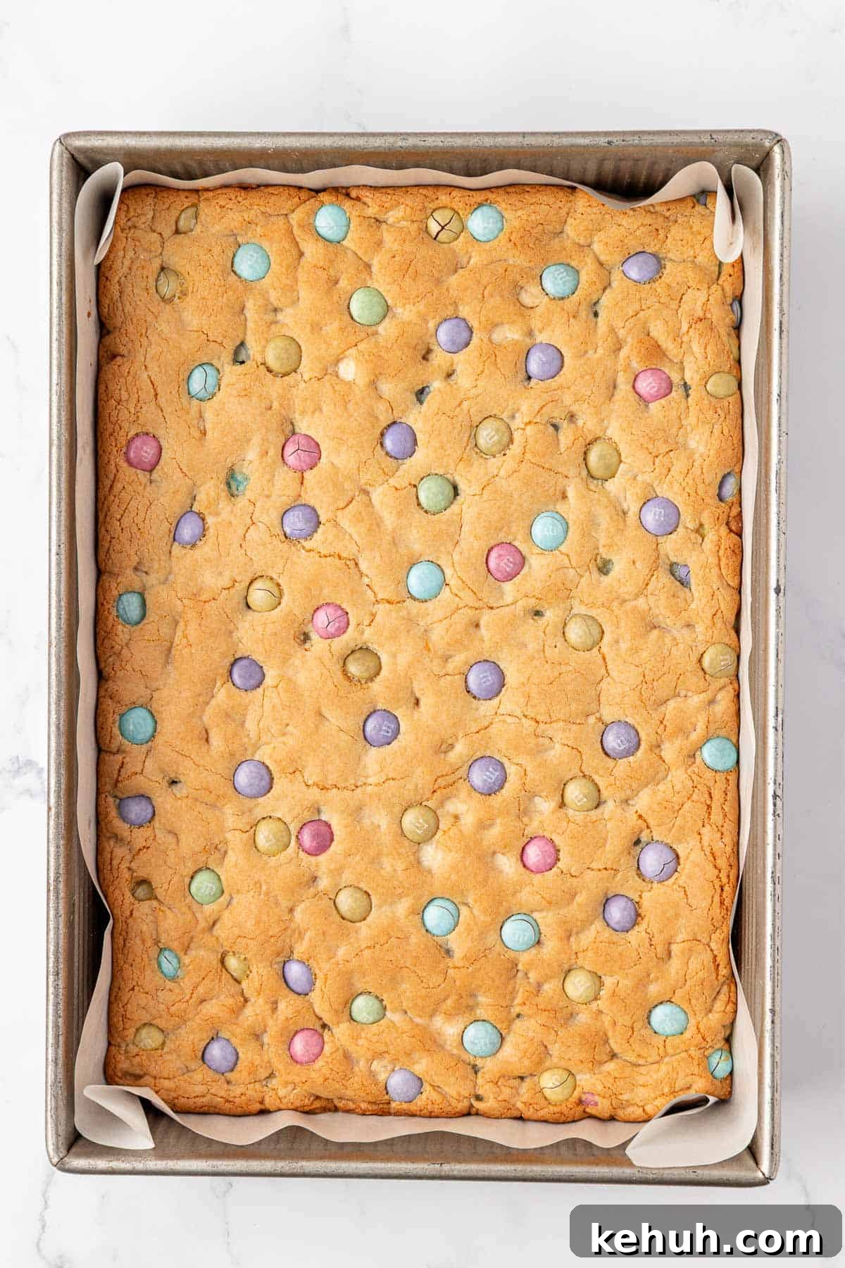 cookie bars in the baking pan