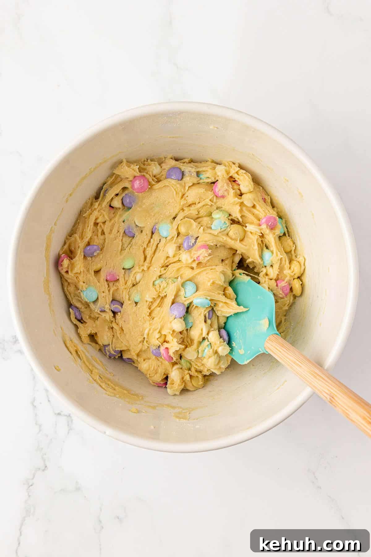 Easter cookie bar batter mixed together in a bowl