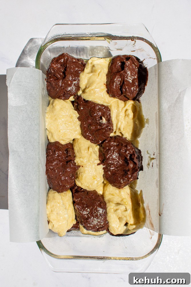 marbling chocolate and regular banana bread
