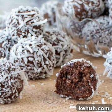 close up of rum balls including one cut in half