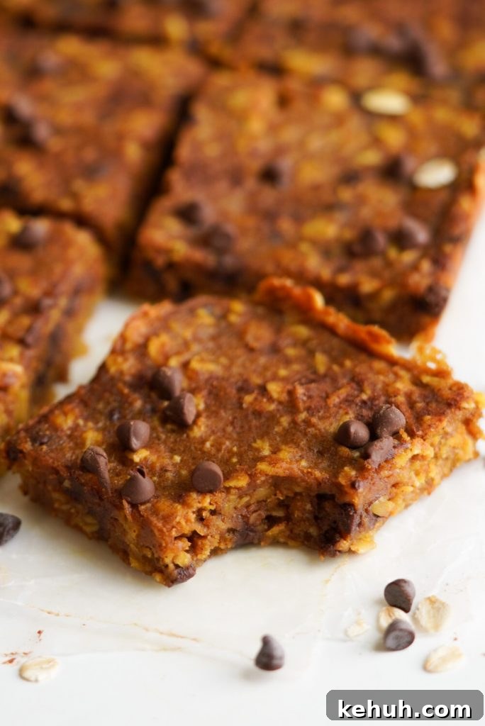 Chocolate Chip Pumpkin Oatmeal Breakfast Bars — Simple Recipe 8 oatmeal breakfast bars