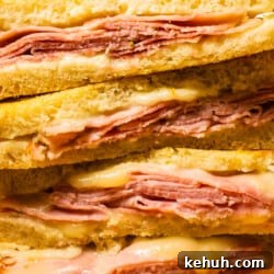 Air fryer ham and cheese close-up image feature