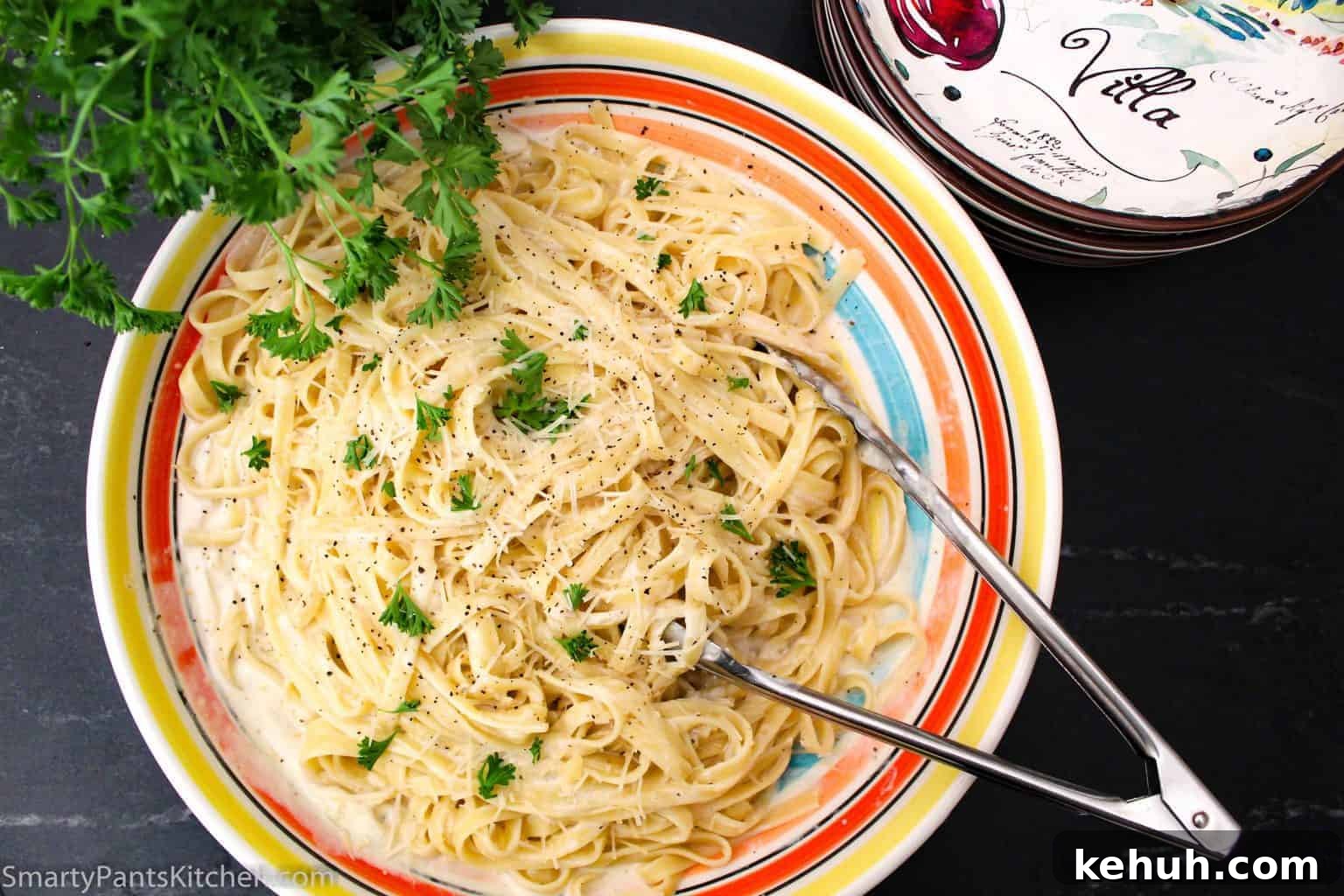 Fettuccine Alfredo Fettuccine Alfredo in decorative bowl.
