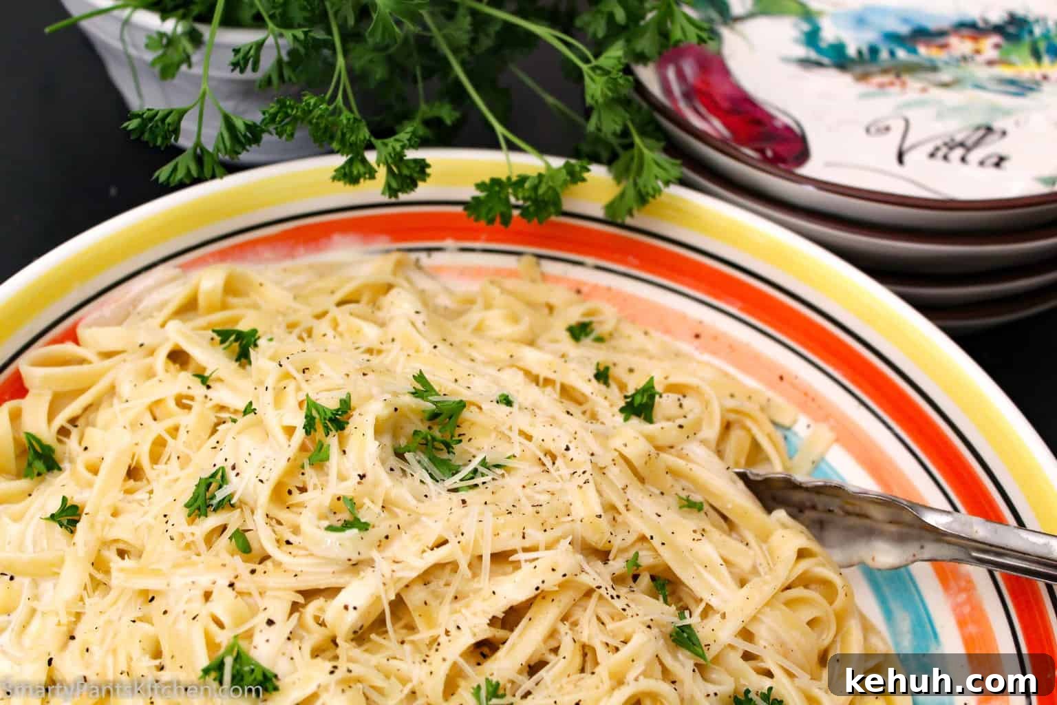 Fettuccine Alfredo Fettuccine Alfredo in decorative bowl.