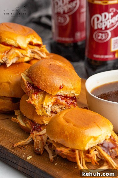 Spicy Chili-Stuffed Dinner Rolls: Savory Bite-Sized Appetizers 13 Dr. Pepper Pulled Pork made in a slow cooker is easy, tender, and delicious. Everything you love about sweet and savory pulled pork, but when it's flavored with Dr. Pepper, it makes every single bite melt in your mouth!
