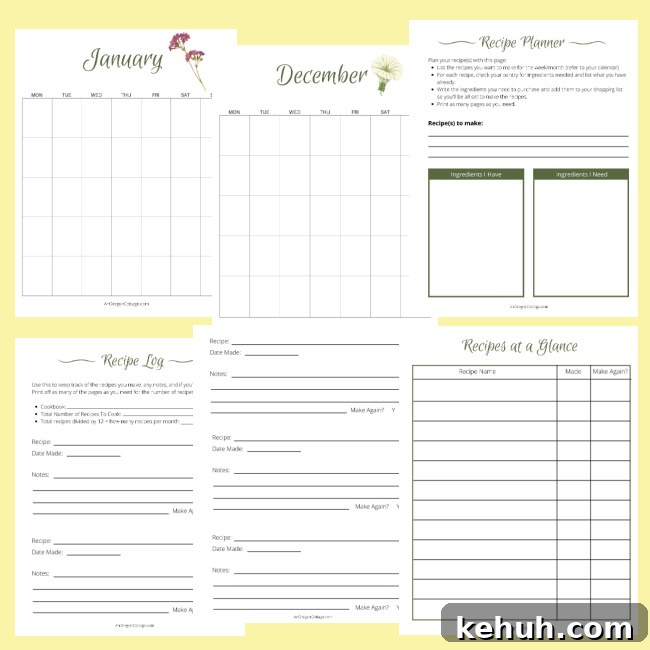 Cookbook Challenge: Cook All Year with Free Printable Meal Journal 4 Cookbook Challenge Journal pages