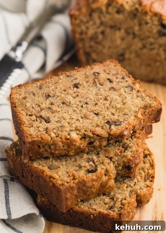 slices of banana bread on a wood board