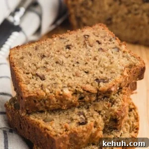 slices of banana bread on a wood board