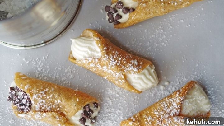 four filled vegan cannolis