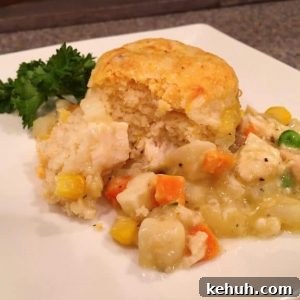 Chicken Biscuit Pot Pie on white serving plate
