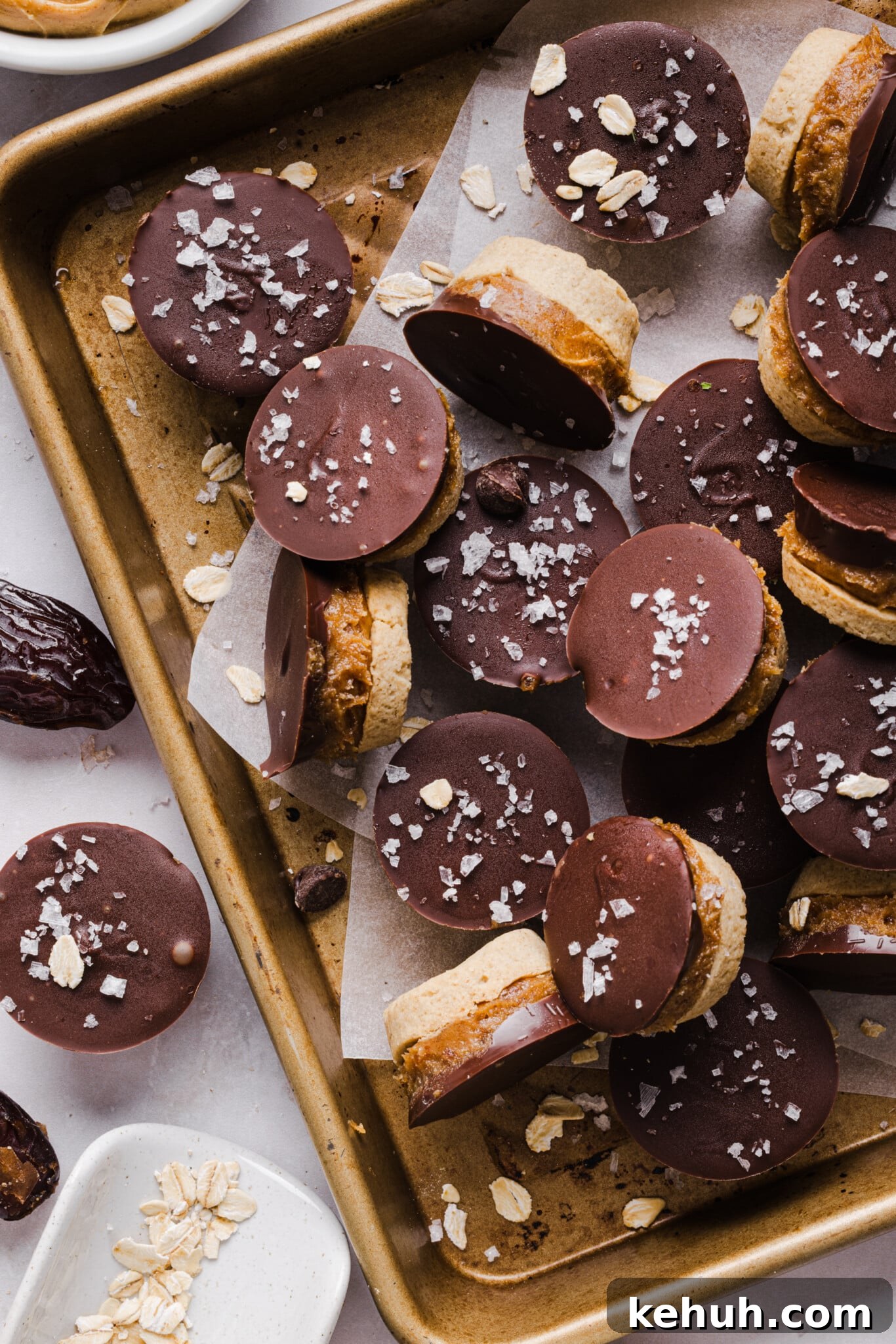 Healthy Twix bites on a pan