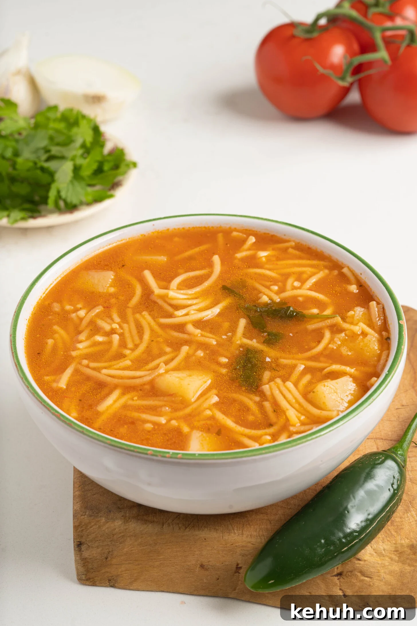 Sope de Fideo: Mexican Vermicelli Soup with Fresh Tomatoes 3 A bowl of sopa de fideo.