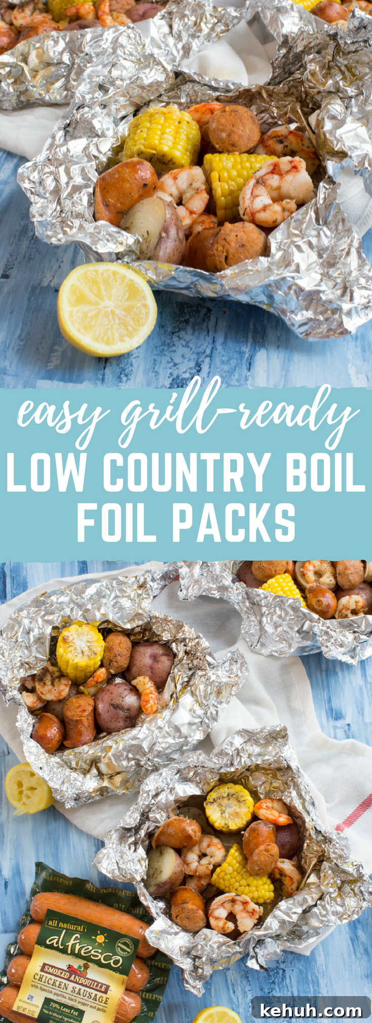 Low Country Boil Foil Pack Recipe for Seafood Camping Meals 11 Low Country Boil Foil Packs — finished plated dinner photo.