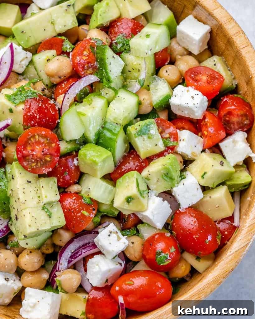 Mediterranean Chickpea and Feta Salad Recipe 3 close up chickpea salad in a bowl