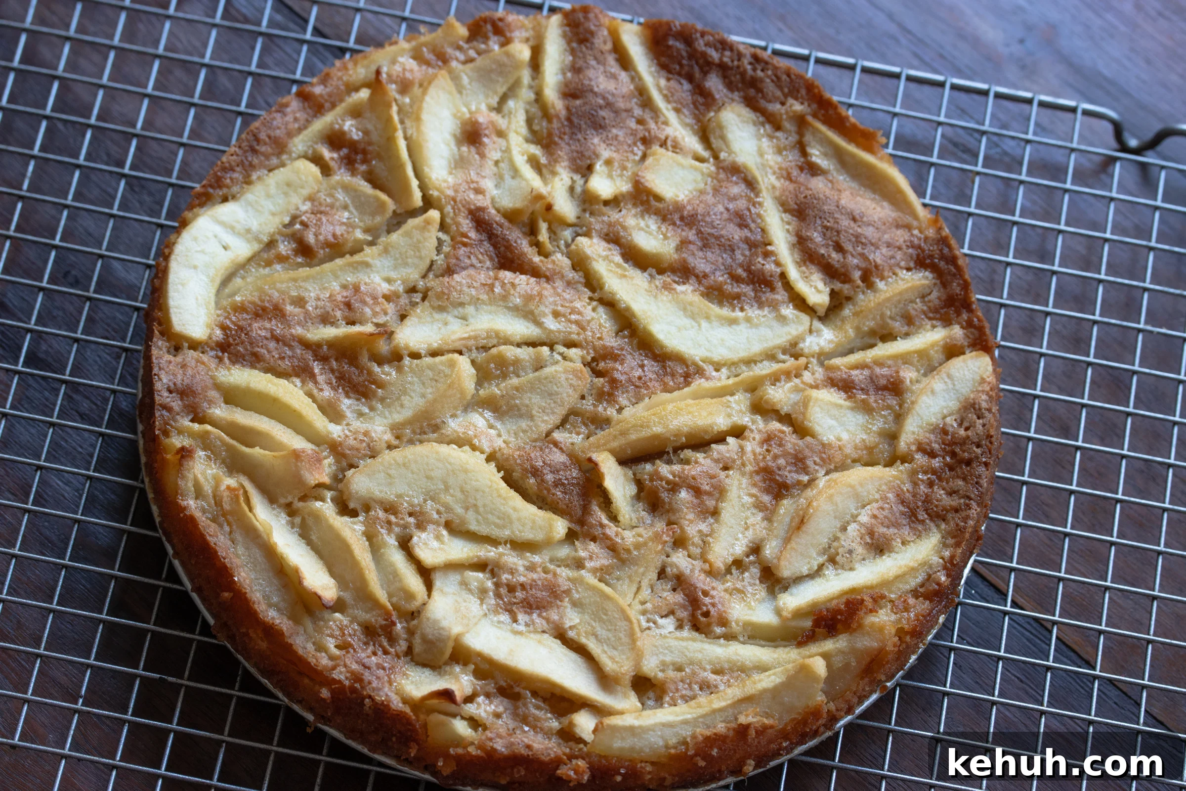 Springform removed and cake placed on a cooling rack 