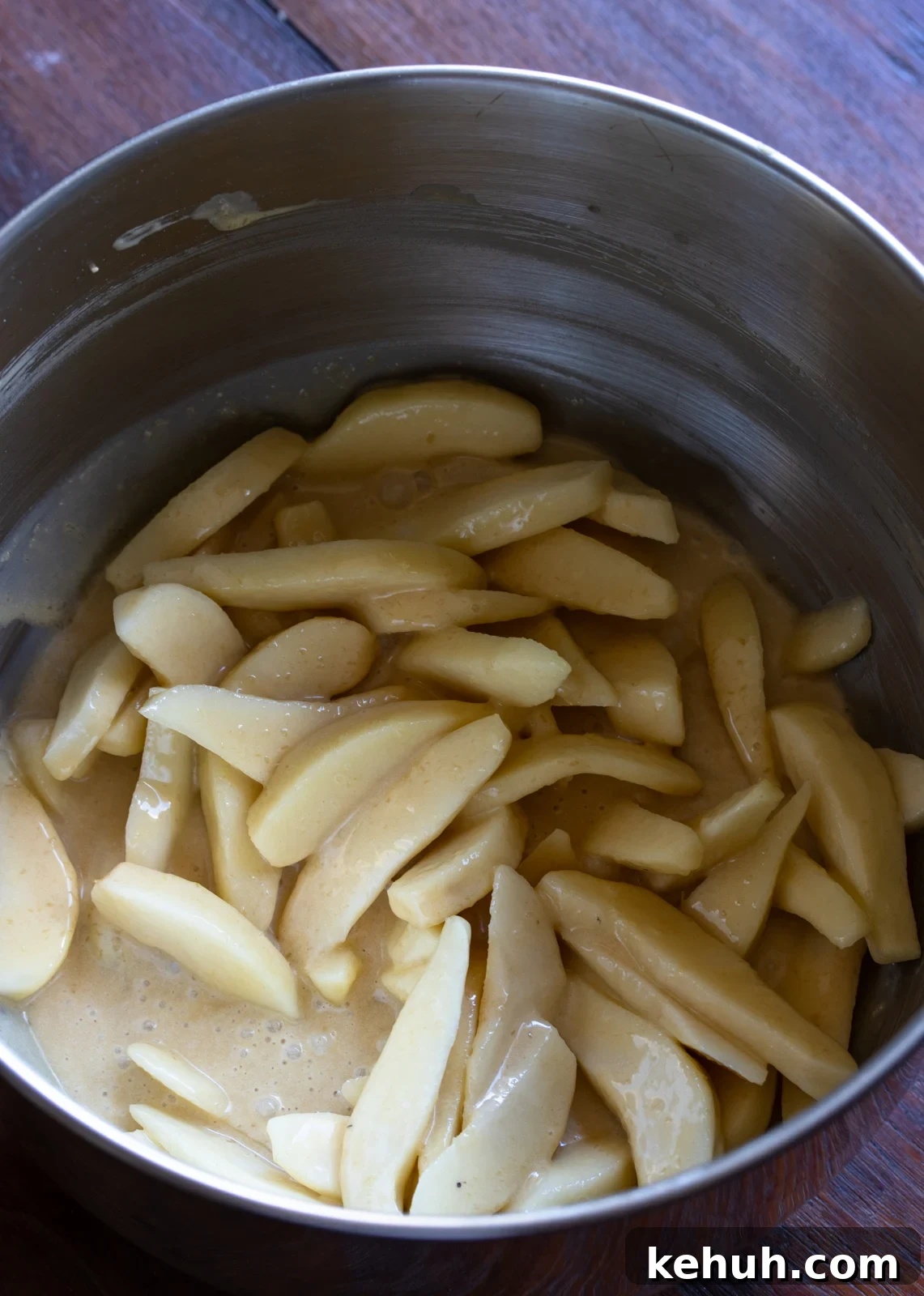 Pear slices added to  the batter