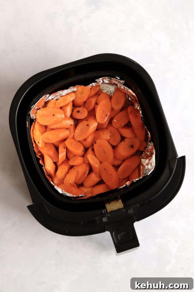 Uncooked carrots in the air fryer