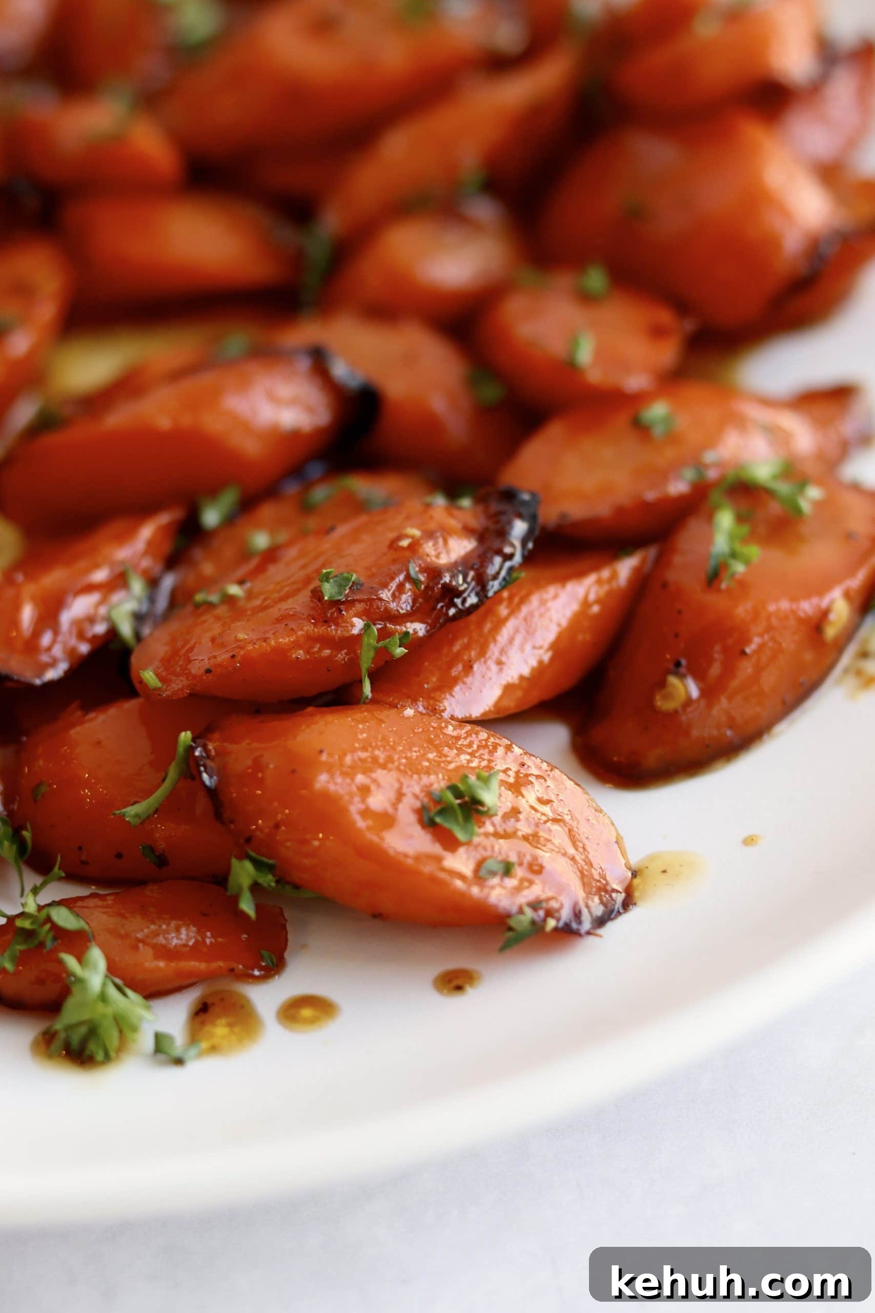 Close up of air fryer glazed carrots