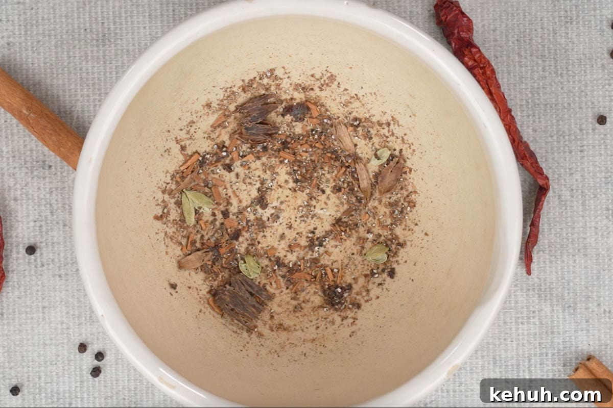 Coarsely powdered whole spices.