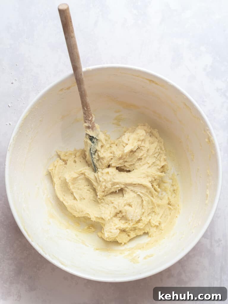 Classic Butter Cookies: Simple 6-Ingredient Recipe 11 butter cookie dough mixed in a mixing bowl with a spatula