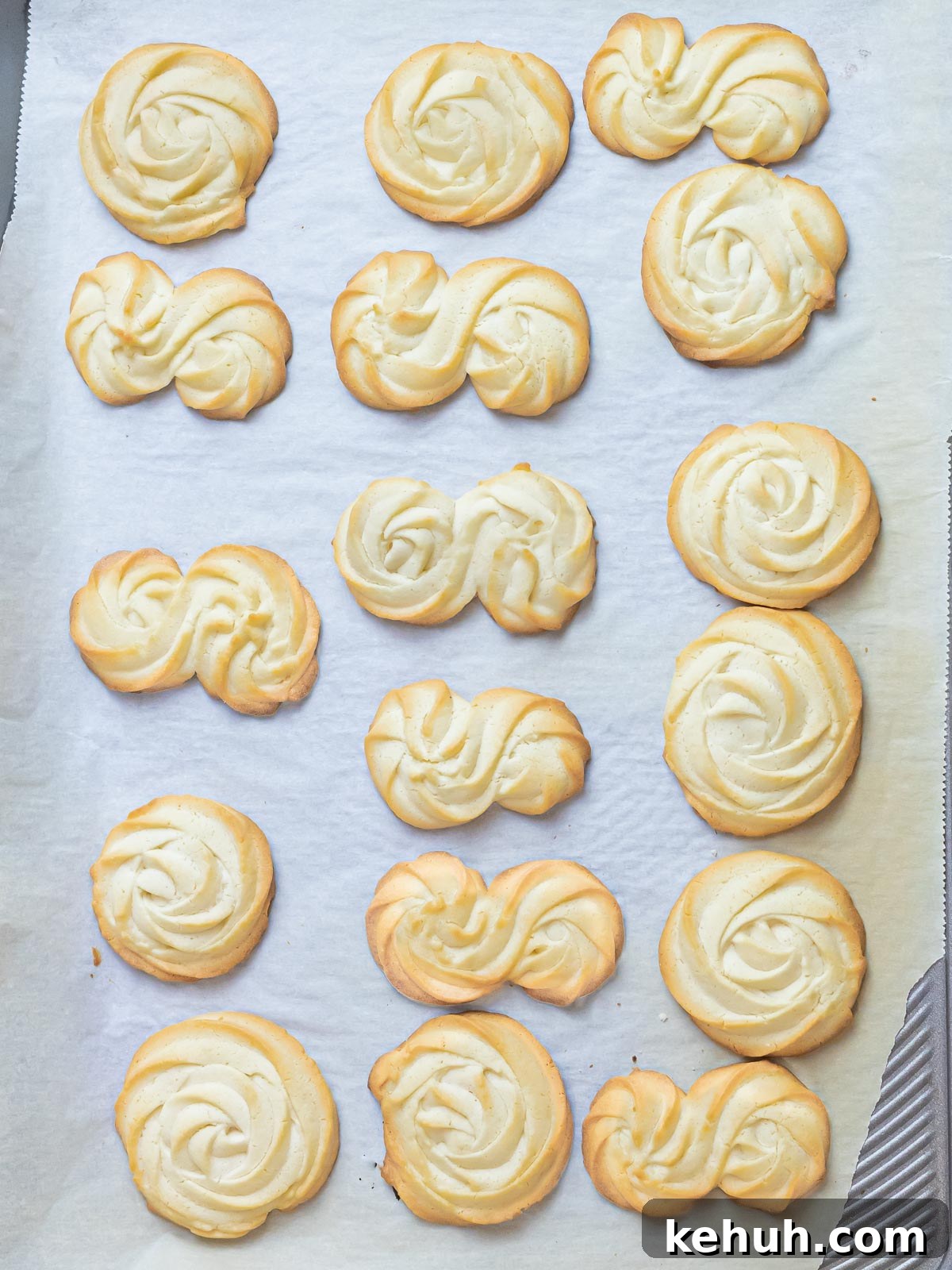Classic Butter Cookies: Simple 6-Ingredient Recipe 7 butter cookies baked on parchment paper
