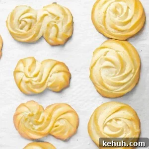 Classic Butter Cookies: Simple 6-Ingredient Recipe 10 butter cookies baked on parchment paper