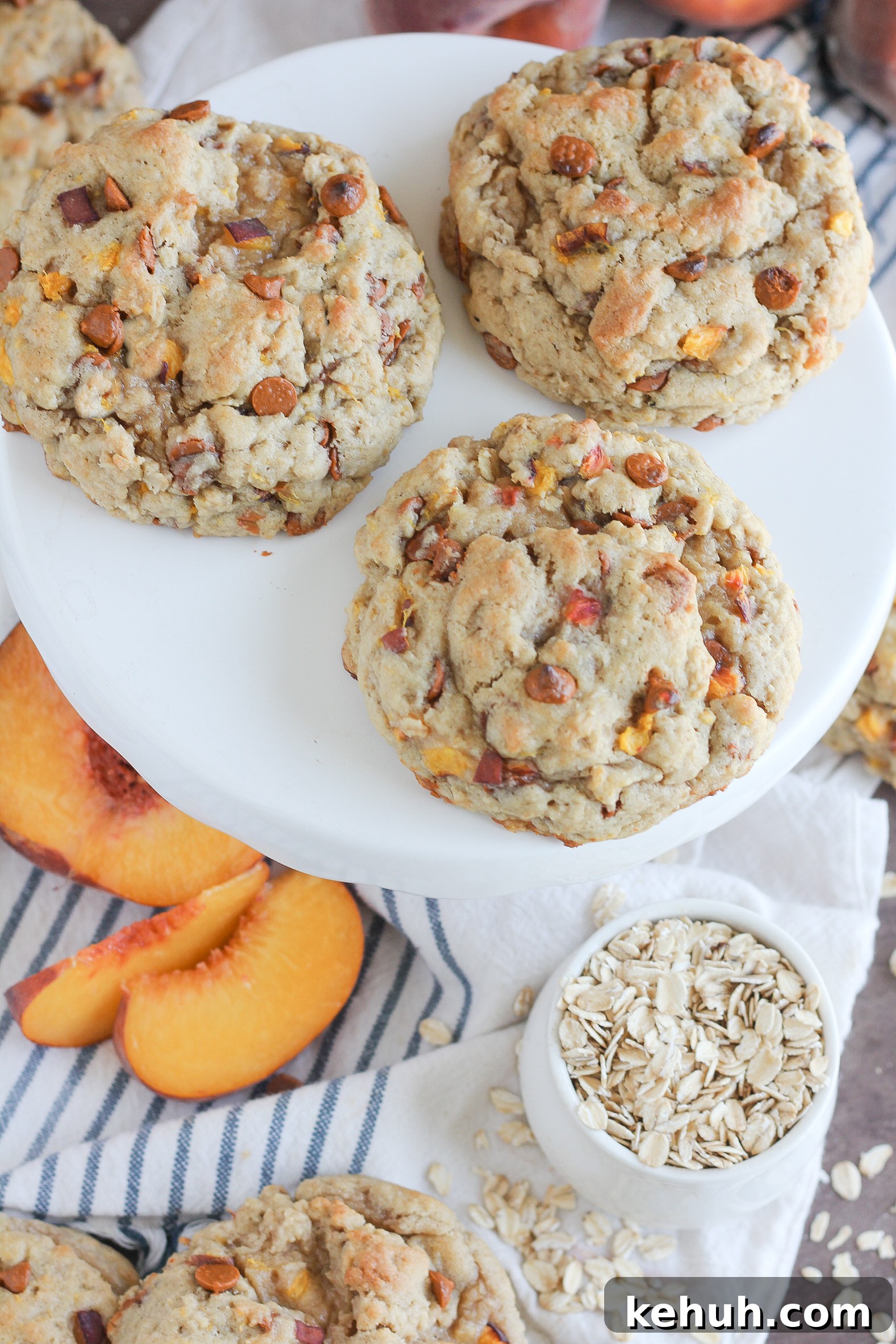 Stack of peach cobbler cookies